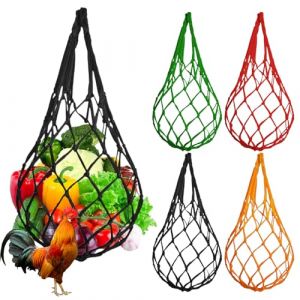 4 Pi&egrave;ces Sac Filet &agrave; Suspendre pour Poulets, Mangeoire Poules, Sac de Maille D'alimentation de Poulet, Anti-Gaspillage, Filet D'alimentation pour Poules Poulets Canards Oiseaux (Rouge/Noir/Jaune/Vert) (WANGhuijuan, neuf)