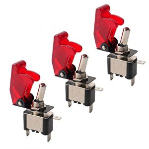 QitinDasen 3Pcs Voiture Commutateur à Levier, Rouge LED Indicateur Rouge Étanche Couverture, ON-OFF 2 Positions 3 Broches SPST Interrupteur Bascule, pour Bateau Auto Camion (20A / 12VDC) (FULARR-FR, neuf)