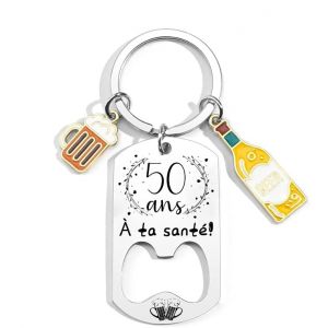 QTZXZX Porte-Cl&eacute;s pour 50 Anniversaire,50 ans Cadeau D&eacute;capsuleur Personnalis&eacute; - Porte-cl&eacute;s Anniversaire 50 ans Garcon Id&eacute;e Cadeau 50 Homme et Femme Porte-cl&eacute;s Original Homme (50ans) (pingxiangshiqitingdianzishangwuyouxiangongsi, neuf)