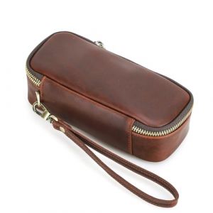 Contacts Étui de voyage en cuir pleine fleur pour pipe à tabac - Petite pochette de rangement pour accessoires portables - Support pour briquet - Boîte à pipe à tabac avec fermeture éclair - Design (Contacts Wallet, neuf)