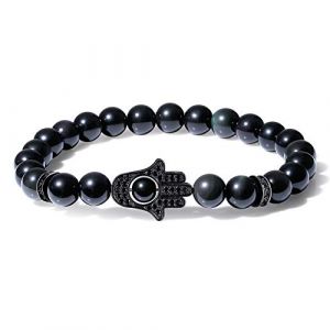 COAI Bracelet Pierres Véritables Obsidienne Noire Main de Fatma Unisexe (COAI STORE, neuf)