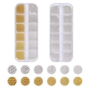 Lot de 2 boîtes de perles pour ongles, Petites perles à dos plat, Petites perles en acier doré et argenté - Pour ongles en gel, caviar - Perles pour nail art, vêtements, bricolage (yangjiangshiyuanwanshangmao, neuf)