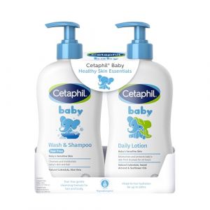 Cetaphil Baby Wash & Shampoo Plus Body Lotion, Healthy Skin Essentials, Head to Toe Hydration for up to 24 Hours, for Delicate, Sensitive Skin, 2-Pack,White (Gorgeous Result, neuf)