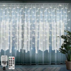 CORST Rideau lumineux de Noël en forme de pluie glacée - 6 m x 1 m - Avec prise - 300 LED - Guirlande lumineuse diamant - Guirlande lumineuse de jardin avec télécommande - Liable pour Noël - Blanc (CORST_MALL, neuf)