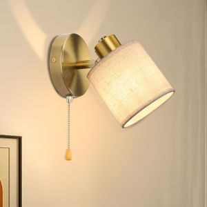 Winverty Applique Murale avec Interrupteur, Dor&eacute;e Vintage Luminaire Mural Interieur avec Abat-jour en Lin Beige, Lampe de Chevet Pivotante E27 pour Chambre Salon (Winverty, neuf)