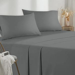 Parure De Lit 120x190/200 3 Pièces en Microfibre - Drap Housse 120x200 cm - Drap Plat 1 Personne 180x280 cm - 1 Taie d'oreiller 50x80 - Haute Qualité -Gris foncé (sy2404, neuf)