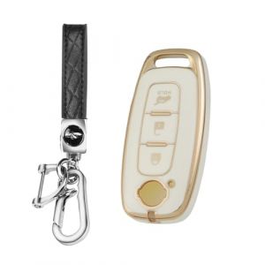 MEDZUK Coque Clé Compatible avec Nissan Qashqai J12 e-Power 2021-2024 2025 Coque de Protection pour clé de Voiture TPU, Accessoire Étui pour Clés avec Porte-clés (Blanc) (MEDZUK-EU, neuf)