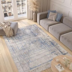 TAPISO Valley Tapis Poil Court Moderne Vintage Bleu Gris Mouchet&eacute; Motif Abstrait Tapis Salon Chambre Adulte Salle &agrave; Manger Bureau Oeko-TEX R&eacute;sistant 300 x 400 cm (TAPISO-FR, neuf)