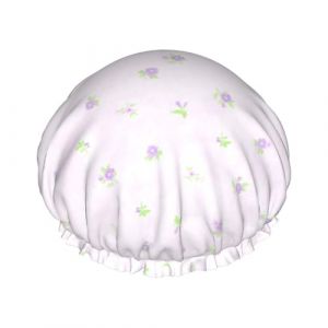 Bonnet de douche imperméable à bande élastique, bonnet de douche réutilisable à double couche pour femmes,Fleur violette à quatre feuilles (aysr.store, neuf)