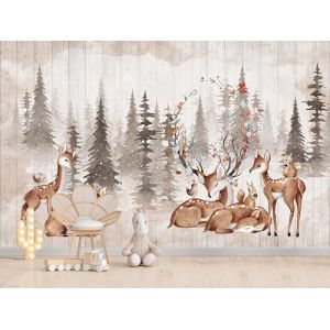 Papier Peints Panoramique Jungle Du Cerf Sika, Poster Geant Mural Personnalisé 3D, Thème forêt Et Animaux Pour Salon Chambre D'Enfant Décoration Murale, Paysage Naturel Moderne Murales (300x210 cm) (xingxing798, neuf)