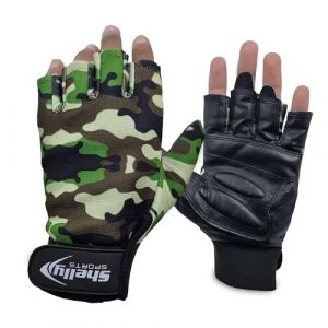 Shelly Gants de cyclisme pour fauteuil roulant – Paume en cuir véritable, rembourrés, respirants, avec poignée antidérapante (vert camouflage, taille XL) (Shelly Sports Ltd, neuf)