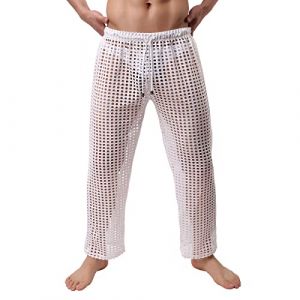 RUMAOZIA Pantalon en r&eacute;sille pour homme - Muscle transparent - Legging muscle transparent avec cordon de serrage - Pantalon long en maille - Sous-v&ecirc;tements - Pantalon d'&eacute;t&eacute; long, Blanc., L (runBel, neuf)