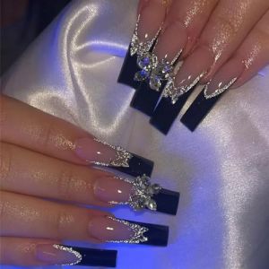 Faux ongles, ongles à presser Faux ongles longs en forme de cercueil avec colle, faux ongles marron portables avec strass, presse de Ballet, couverture complète(56) (zhangtingamz, neuf)