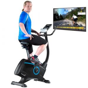 Skandika Vélo d'appartement Atlantis | Vélo d'appartement connecté compatible Kinomap, iConsole, Bluetooth, inertie 10kg, mesure pouls et graisse corporelle, 32 niveaux | jusqu'à 150kg (MAX Trader GmbH, neuf)