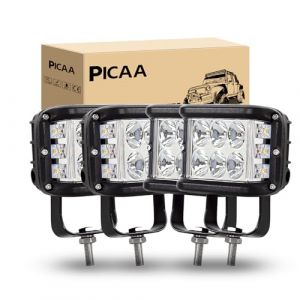 PICAA phare de travail led, 4 Pouces 60W Tireur latéral stroboscope Blanc ambre Lumière de Travail, Hors Route Conduite Lumière Spot Feux de brouillard pour Jeep Camion ATV SUV Voiture Bateau (4PCS) (BEISHUO-UK, neuf)