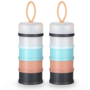 Vicloon Distributeur de lait en poudre pour bébé, 2PCS Portable 4 Compartiments Boîte Doseuse à Poudre de Lait, pour le voyage et les activités de plein air, Gris & Rose & Bleu (HANSBUY, neuf)