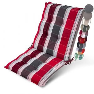 Beautissu 2X Premium Coussin Chaise Jardin Dossier Bas 100x50 cm Sun-NL – 8 cm Épaisseur Tissu Robuste Antidérapant & Résistance aux UV – Coussin Fauteuil avec Sangles Fixation Rouge Anthracite Rayé (Brandvin, neuf)