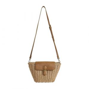 HuiYStar Sac à bandoulière en paille élégant pour femme avec rabat en cuir PU, bandoulière réglable, sac à bandoulière tressé pour plage, voyage et utilisation quotidienne, marron (HuiYStar, neuf)