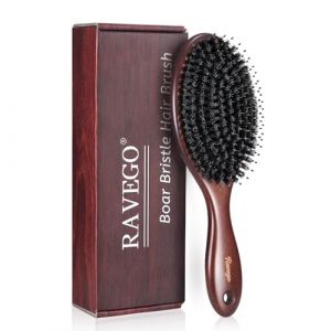 RAVEGO Brosse &agrave; cheveux, brosse en poils de sanglier avec picots en nylon pour femmes, hommes et enfants pour d&eacute;m&ecirc;ler et coiffer, brosse d&eacute;m&ecirc;lante professionnelle pour types de cheveux (LORSEX-EU, neuf)