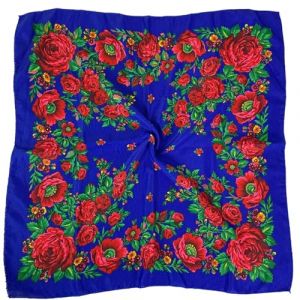 Hasdnker Foulard Echarpe &Eacute;charpe Ch&acirc;le &Eacute;charpe Russe &Agrave; Imprim&eacute; Floral pour Femme, 70 X 70 Cm, Foulard Carr&eacute; De Luxe Imprim&eacute; Floral, Bandana Ukrainien, Ch&acirc;le, Mouchoir, Bleu Royal (shasha store, neuf)