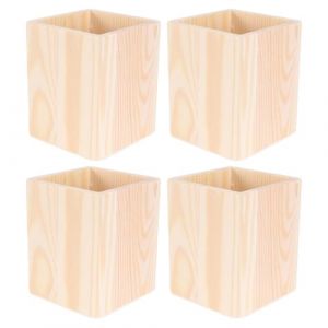 Amosfun Porte-Stylo En Bois Vierge Lot De 4 Pot &Agrave; Stylo Bureau Inachev&eacute; &Agrave; Peindre Organisateur De Bureau Polyvalent Pour Rangement Crayons Et Pinceaux 3.94 Pouces (Colored Flag, neuf)