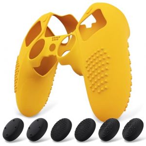 playvital Coque Protection pour ps5 Edge Manette,Housse Silicone avec 6 Capuchon Joystick pour ps5 Edge Controller Cover Skin,Anti-Dérapante Accessoire-Jaune Attention,3D Studded Edition (Game Skindecal Store, neuf)