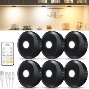 WILLED LED Cuisine Sous Meuble Sans Fil, Mini Spot Led avec Télécommande, Éclairage Spot Sans Fil 3 Couleurs avec Fonction Minuterie pour Cuisine, Armoire, Placard, Lot de 6 (WILLED eu, neuf)