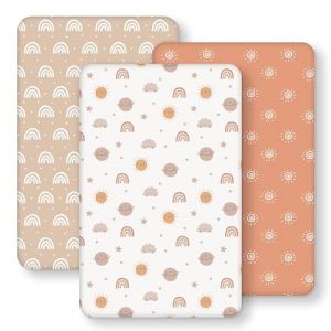 FIEMOL Drap Housse Cododo 50x83 cm, Lot de 3 Microfibre Ultra Douce et Lisse &Eacute;lastique sur Tout Le Tour - pour Matelas de Lit Berceau de 50x80 cm &agrave; 55x90 cm, Arc-en-Ciel Soleil Orange (FUJU-EU, neuf)