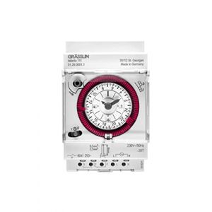 GRÄSSLIN 01.28.0001.1 talento 111- Horloge de Distribution analogique avec Programme journalier I 3TE I 1 Canal I Montage sur Rail DIN I avec bornes à fiches I LED jusqu'à 180W (avantrado.shop, neuf)