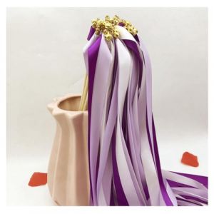 Hrlace Lot de 50 serpentins de mariage avec ruban de clochette - Baguettes magiques - Baguettes de fée - Baguettes porte-bonheur - Baguettes de fée en soie - Pour mariage, anniversaire, fête - Violet (Kunpengfa, neuf)