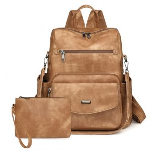 YALIZHNA Sac à dos femme en cuir PU sac à bandoulière, sac à dos décontracté mode antivol grand sac à dos de voyage femmes sacs à dos à main, jaune, L (Loveworlds, neuf)
