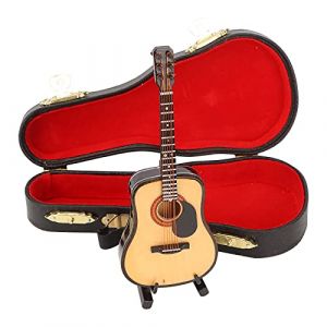 Guitare Miniature en Bois, Mini Instrument de Musique, D&eacute;coration de Mod&egrave;le de Maison de Poup&eacute;e Miniature avec Support Et &eacute;Tui 5,1 X 2 X 0,6 Pouces (Takcoff, neuf)