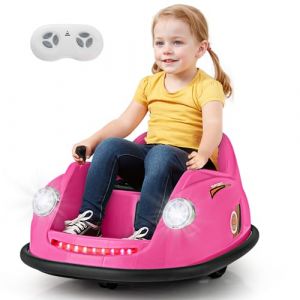 COSTWAY 12V Auto Tamponneuse &Eacute;lectrique Enfants avec T&eacute;l&eacute;commande, Voiture Tamponneuse Enfant 360&deg;avec Lumi&egrave;res LED & Musique, D&eacute;marrage Lent, Charge 20kg pour TOU-Petits de 2-5 Ans (Rose) (FDS GmbH, neuf)