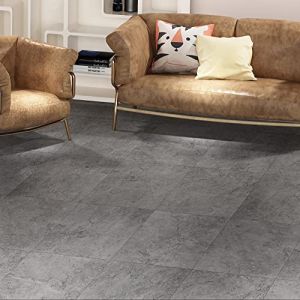 Livelynine Lino Sol Adhesif Gris Epais Dalle Beton Carrelage 30x30 Salon Imperméable Sol PVC Parquet pour Salle de Bain Sol Cuisine Chambre Corridor 4 Dalles (Livelynine Euro, neuf)