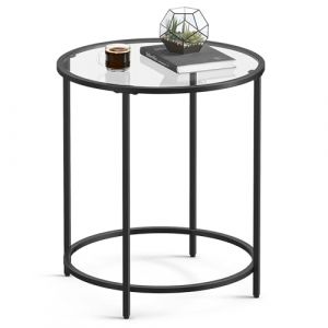 VASAGLE Table d'appoint Ronde, Petite Table Basse, Table Basse en Verre trempé avec Cadre en Acier, Table de Chevet, Salon, Balcon, Noir LGT020B01 (SONGMICS HOME FR, neuf)