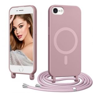 Vauki Coque Magnétique pour iPhone 8/iPhone SE 2020/iPhone 7/SE 2022 avec Cordon,Compatible avec MagSafe Souple TPU Silicone Étui Housse avec Collier Lanyard Lanière en Corde Case Camera Antichoc,Rose (Ulbrich Suzana, neuf)