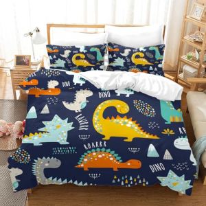 BDKCYO Housse de Couette 135&times;200 Enfants Dinosaure, Dinosaure Color&eacute; Motif pour gar&ccedil;ons et Filles, Housse de Couette Zipp&eacute;e avec 2 Taies d'oreiller (C, 135x200cm) (fddhsdr, neuf)