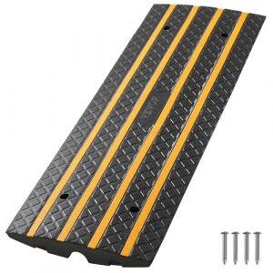 VEVOR Rampe de Trottoir, 65 mm, Rampe de Seuil d'Acc&egrave;s en Caoutchouc Antid&eacute;rapante, Capacit&eacute; de Charge 15 tonnes, avec Bandes R&eacute;fl&eacute;chissantes Jaunes, pour Passage Quai de Chargement, Entrep&ocirc;t, Garage (VEVOR Direct Store FR, neuf)