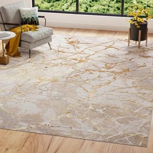 TAPISO Golden Tapis Salon Poils Courts Brillant Moderne Or Beige Cr&egrave;me Gris Mouchet&eacute; Abstrait Tapis Chambre Adulte Salle &agrave; Manger Oeko-TEX R&eacute;sistant 300 x 400 cm (TAPISO-FR, neuf)