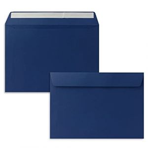 Lot de 25 enveloppes - DIN C5 - Bleu foncé (bleu) – 16,2 x 22,9 cm – Fermeture adhésive – Enveloppes élégantes pour grandes invitations et cartes pour un anniversaire ou un mariage (GUSTAV NEUSER GmbH, neuf)