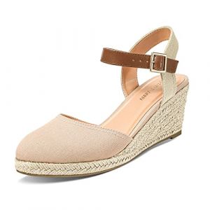 PIZZ ANNU Sandales Femme Été Espadrille Compensées Plateforme Plates Chaussures à Bout fermé Confort Bride Cheville Vintage Vacances Talon Nude EU 39 (PIZZ ANNU-EU, neuf)