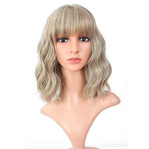 FAELBATY Perruque Blonde Court Bob Perruques Avec Air Bangs Longueur &Eacute;paule Femme Perruque Boucl&eacute;e Ondul&eacute;e Synth&eacute;tique Cosplay Perruque pour Fille Costume Perruques Mix Kaki Blonde Couleur Or (FAELBATYHAIR, neuf)