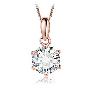 JewelryPalace 1ct Classique Cubic Zirconia Pendentif Taille Rond Solitaire Argent 925 Femme, Plaqu&eacute; Or Rose Collier Chaine Diamant Simul&eacute; Mariage Mariee 45CM, Ensemble de Bijoux Cadeau Anniversaire (jewelrypalace, neuf)