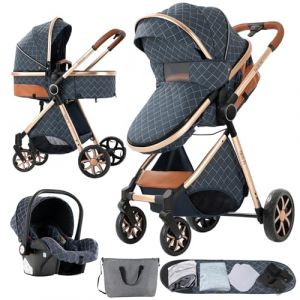 Nine point nine Poussette 3 en 1, Poussette Bebe avec Double Modes de Poussée Réversibles, Poussette Canne avec Grande Nacelle Confortable, Pousette avec Cadre Aluminium Haute Paysage (V9 Blue) (Kaiwen baby products, neuf)