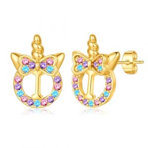 TINGN Boucles d'oreilles licorne pour filles - Cadeaux - Argent hypoallerg&eacute;nique 925 - Zircones cubiques arc-en-ciel color&eacute;es - Fermoirs avec lettres en or - Bijoux pour enfants - Cadeau licorne pour (TINGN JEWELRY, neuf)