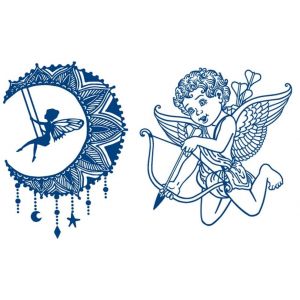 2 Petites Feuilles Temporaire Ange Cupidon avec Arc Tatouage Lune Tatouage Fée Semi Permanent Tatouage Longue Durée GZX035 044 (Beyond Perfection, neuf)