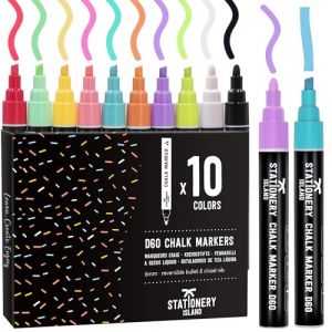 STATIONERY ISLAND Stylo Craie Pour Tableau Noir Effacable, Marqueur Craie Effacable, Feutre Craie pour le Verre Fenêtre, 6MM Lot de 10 Macarons Couleur (Stationery Island, neuf)