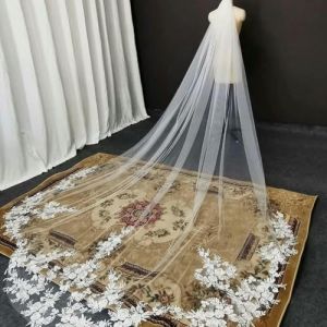 Voile de mariée vintage long coupe spéciale voile de mariée royale avec peigne paillettes bling voile de dentelle accessoires de mariage-blanc-350cm (cbldxiaodian, neuf)