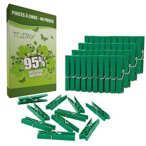 Today Eco &ndash; 40 Pinces &agrave; Linge Solides en Plastique recycl&eacute; &agrave; 95 %, Grand Format, r&eacute;sistantes, antirouille, Anti-Vent, ne laissent Pas de Marque &ndash; Pinces &agrave; Linge pour ext&eacute;rieur et &eacute;tendoir (Proxima Store, neuf)