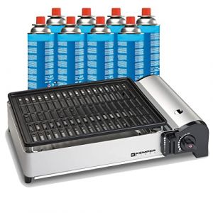 Kemper - Barbecue &agrave; gaz Portable 1900W Grille Anti Adhesive + 8 Cartouches gaz Butane - Petit Barbecue gaz id&eacute;al Camping, terrasse, ext&eacute;rieur (Univers Du Pro, neuf)